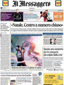 La prima pagina de Il Messaggero