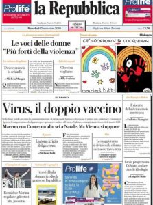 La prima pagina de La Repubblica