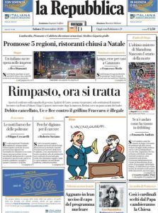 La prima pagina de La Repubblica