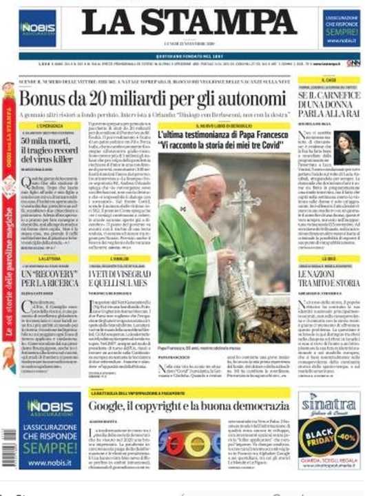 Rassegna stampa 23 novembre. I principali quotidiani italiani