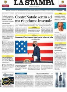 La prima pagina de La Stampa