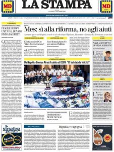 La prima pagina de La Stampa