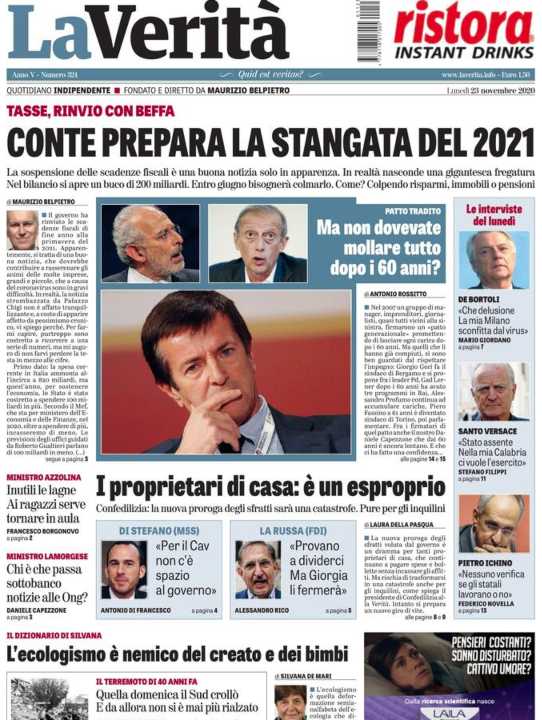 La prima pagina de La Verità