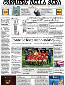 La prima pagina del Corriere della Sera