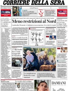 La prima pagina del Corriere della Sera