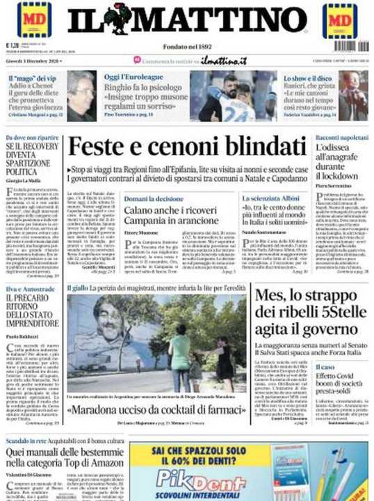 Rassegna stampa 3 dicembre. I principali quotidiani italiani