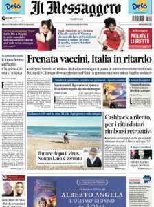 La prima pagina de Il Messaggero