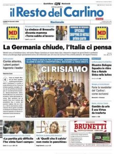 La prima pagina de Il Resto del Carlino