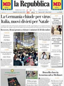 La prima pagina de La Repubblica