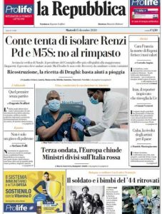 La prima pagina de La Repubblica