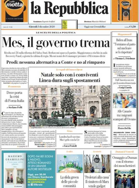 Rassegna stampa 3 dicembre. I principali quotidiani italiani