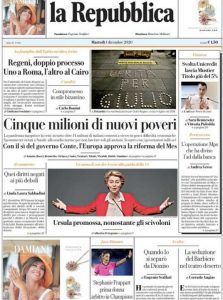 La prima pagina de La Repubblica
