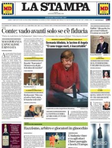 La prima pagina de La Stampa