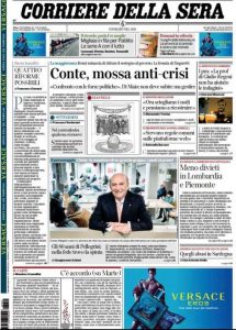 La prima pagina del Corriere della Sera