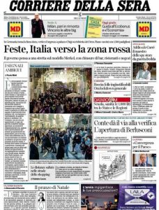 La prima pagina del Corriere della SeraLa prima pagina del Corriere della Sera