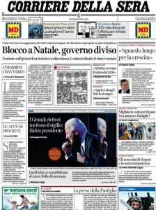 La prima pagina del Corriere della Sera