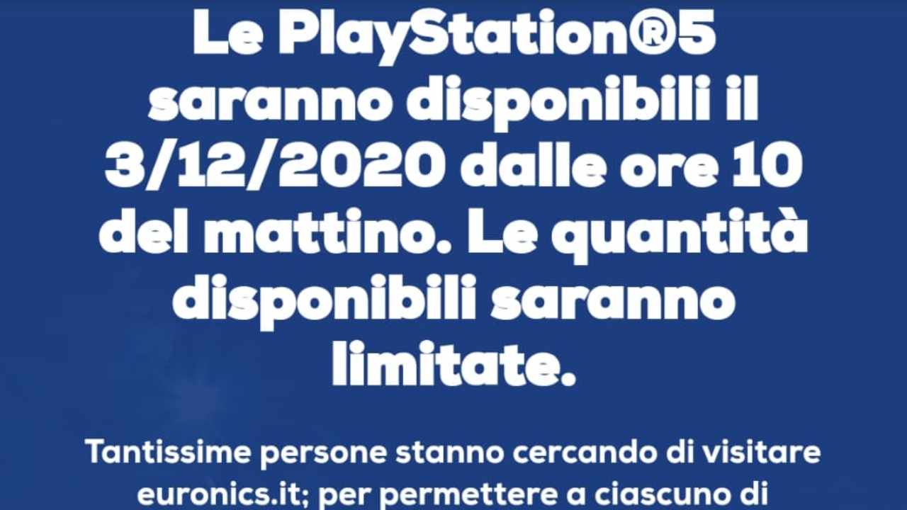 Playstation 5 torna in vendita e manda in tilt il sito di Euronics