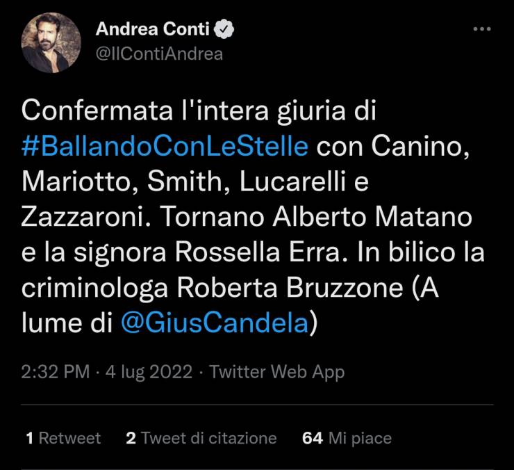 Milly Carlucci conferma di Andrea Conti